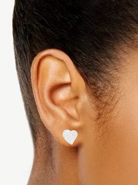 Heart Stud Earrings - Silver Tone